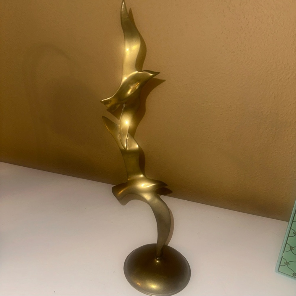 Mcm brass vintage bird statue 12.5” tall 1980